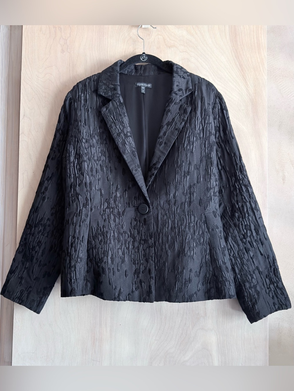Eileen Fisher Water Lily Blazer Jacquard Silk Blend Jacket Women’s M Black
